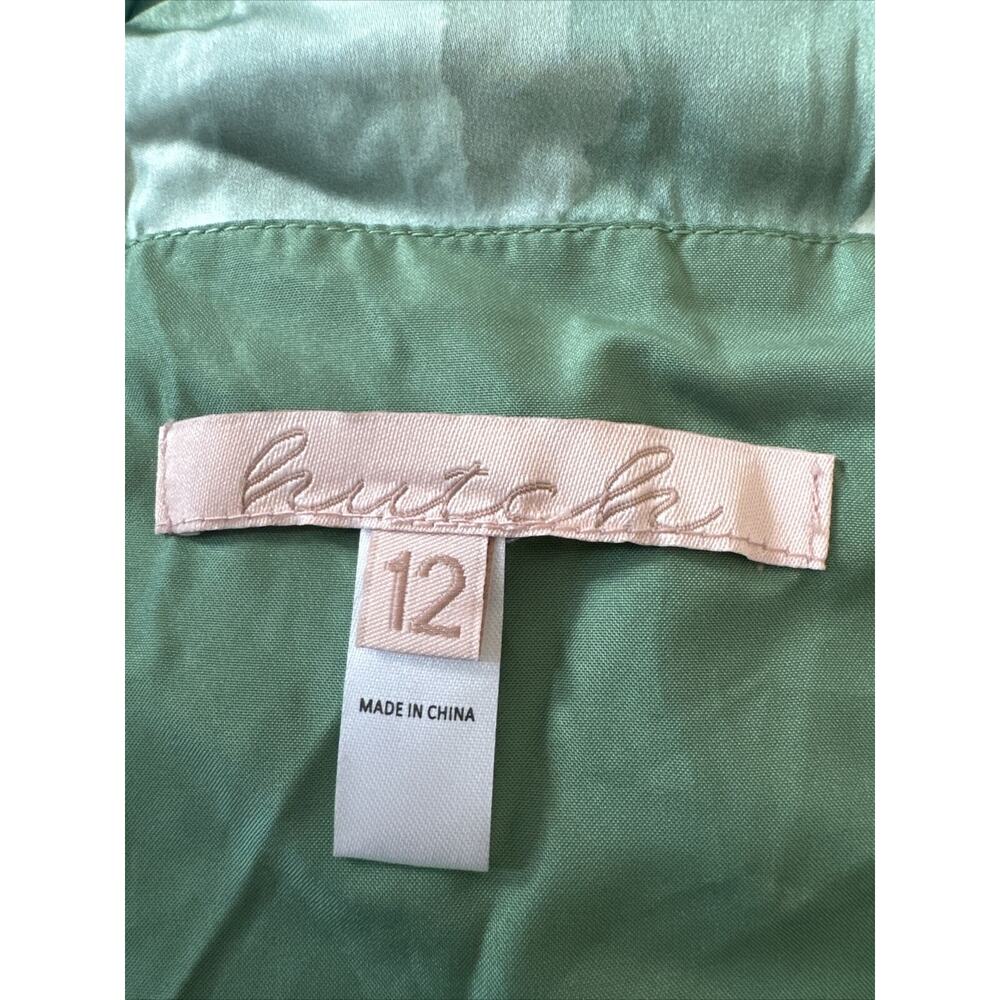 Hutch x ModCloth Tie-Back Midi Dress Green Floral Satin Size 12 Romantic Elegant - Picture 7 of 8